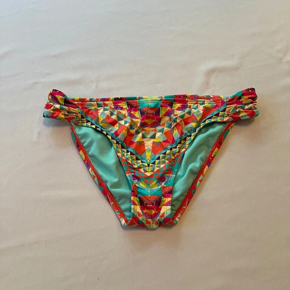 Bar III Shirred Bikini Bottom Multi Sz L